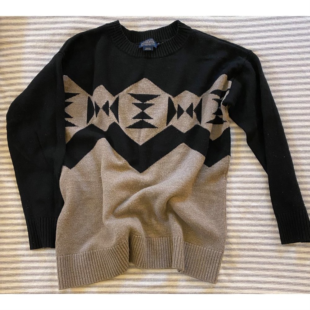 Pendleton Sonora Merino Pullover Sweater, Size S, Black and Tan